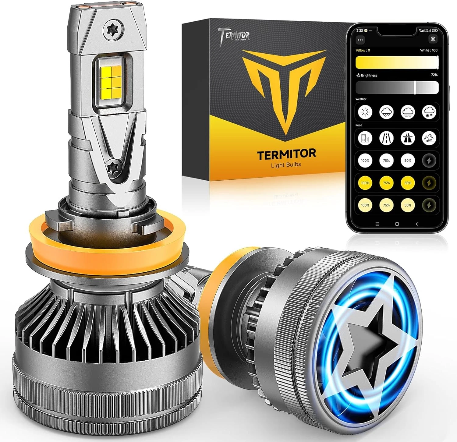 Led Fog Light H11 3000K Yellow - Ampoule de phare LED Termitor Smart