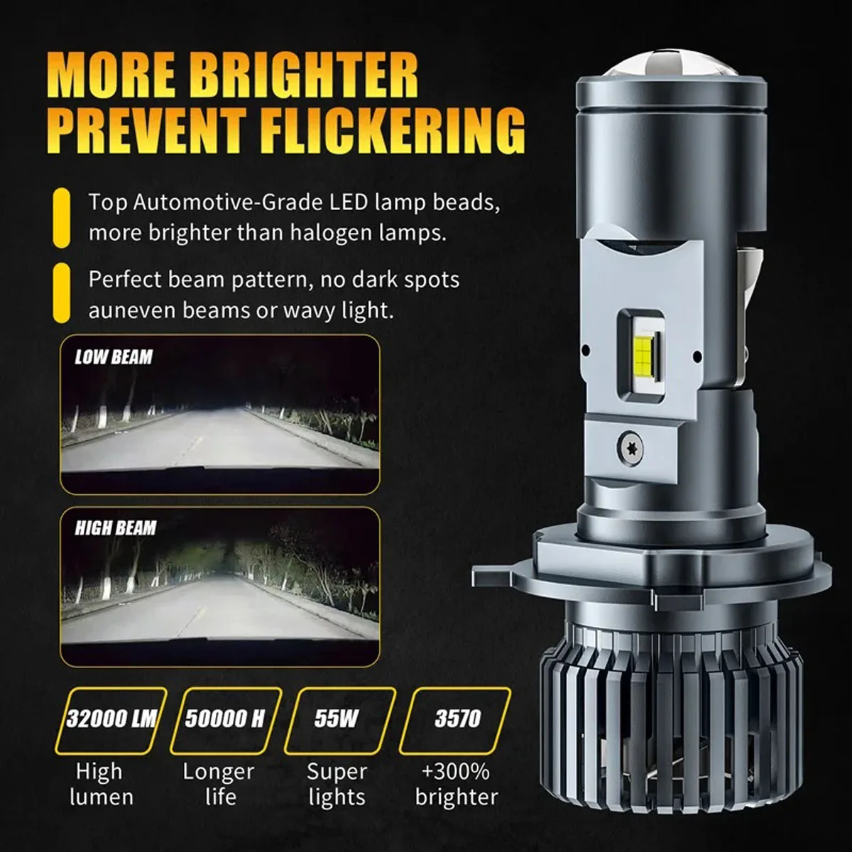 Phares de voiture LED H4 120W  - Led Headlight H4 Hi Lo 120W avis et prix