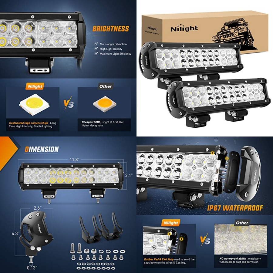 Barre lumineuse LED 2 pièces 1 - Led Work Light Bar 12 Inch Offroad avis et prix