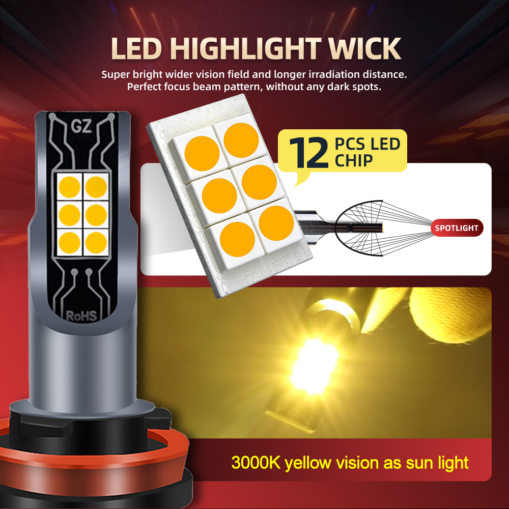 2 ampoules LED pour phares ant - Led Fog Light H11 3000K Yellow avis et prix